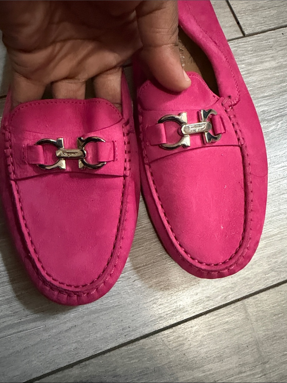 Salvatore Ferragamo Hot Pink Suede Driving Loafers - Picture 2 of 3